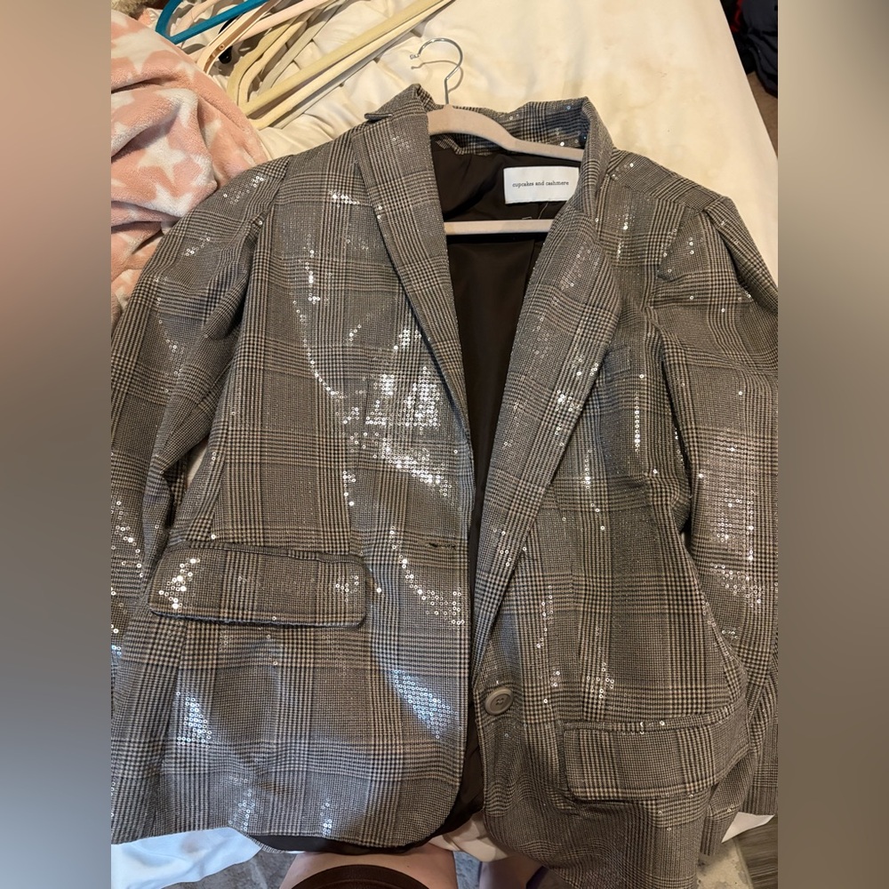REVOLVE Gray Plaid Sequin Blazer